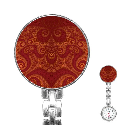 Red and Gold Spirals Stainless Steel Nurses Watch from ArtsNow.com Front