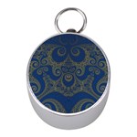 Navy Blue and Gold Swirls Mini Silver Compasses