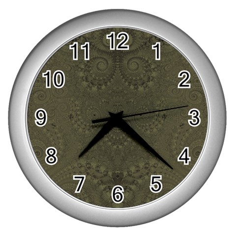 Rustic Green Brown Swirls Wall Clock (Silver) from ArtsNow.com Front