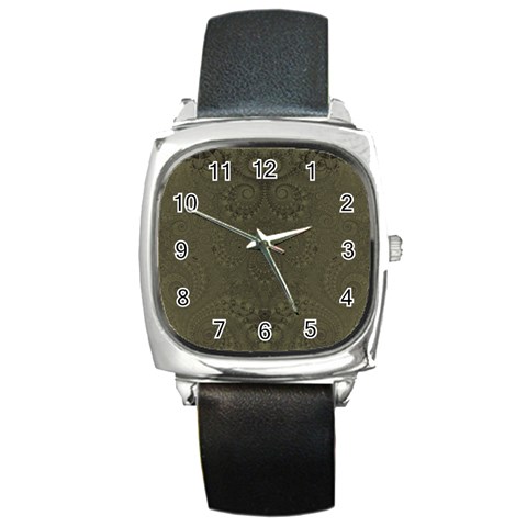 Rustic Green Brown Swirls Square Metal Watch from ArtsNow.com Front