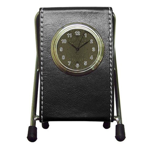 Rustic Green Brown Swirls Pen Holder Desk Clock from ArtsNow.com Front