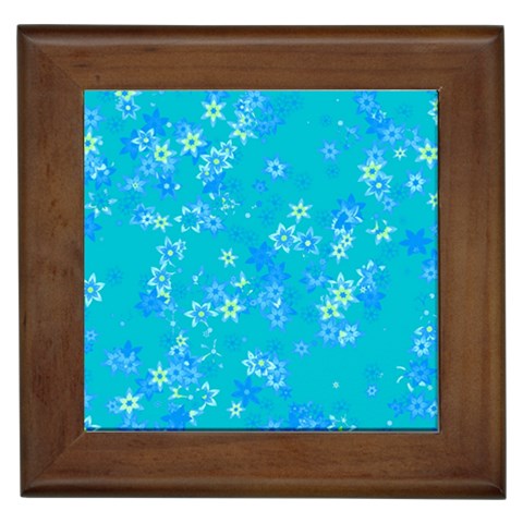 Aqua Blue Floral Print Framed Tile from ArtsNow.com Front