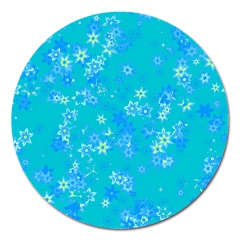 Aqua Blue Floral Print Magnet 5  (Round) from ArtsNow.com Front
