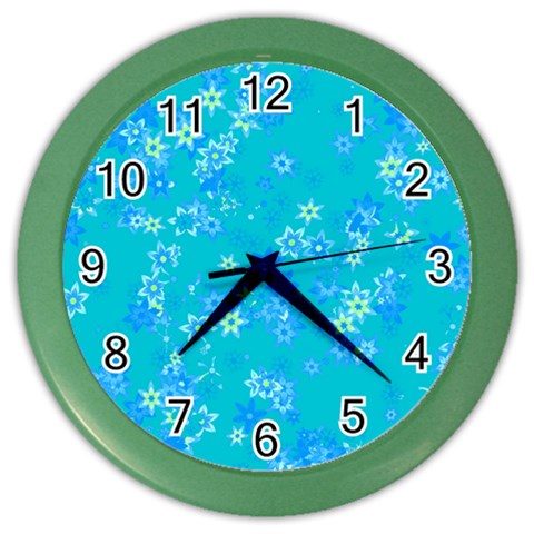 Aqua Blue Floral Print Color Wall Clock from ArtsNow.com Front