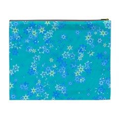 Aqua Blue Floral Print Cosmetic Bag (XL) from ArtsNow.com Back