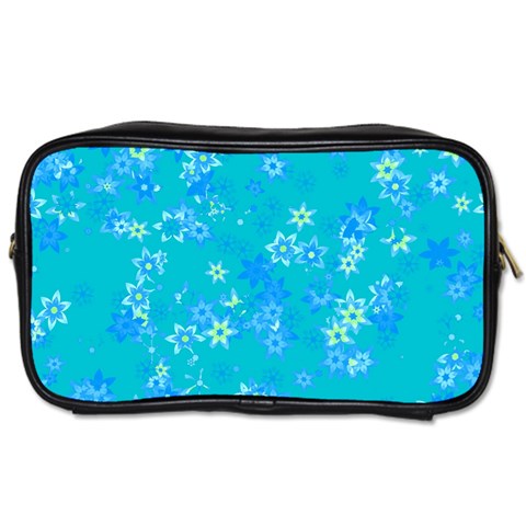 Aqua Blue Floral Print Toiletries Bag (One Side) from ArtsNow.com Front