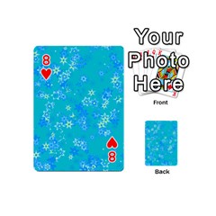 Aqua Blue Floral Print Playing Cards 54 Designs (Mini) from ArtsNow.com Front - Heart8