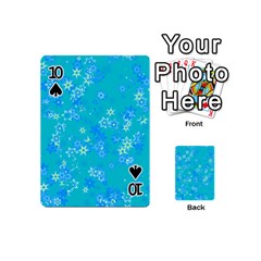 Aqua Blue Floral Print Playing Cards 54 Designs (Mini) from ArtsNow.com Front - Spade10