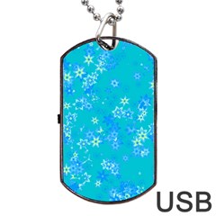 Aqua Blue Floral Print Dog Tag USB Flash (Two Sides) from ArtsNow.com Front