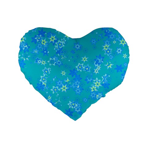 Aqua Blue Floral Print Standard 16  Premium Heart Shape Cushions from ArtsNow.com Front