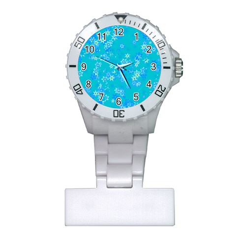 Aqua Blue Floral Print Plastic Nurses Watch from ArtsNow.com Front