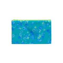 Aqua Blue Floral Print Cosmetic Bag (XS) from ArtsNow.com Front