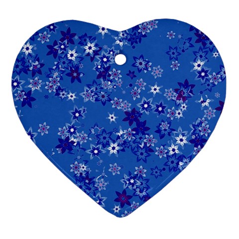 Cornflower Blue Floral Print Heart Ornament (Two Sides) from ArtsNow.com Front