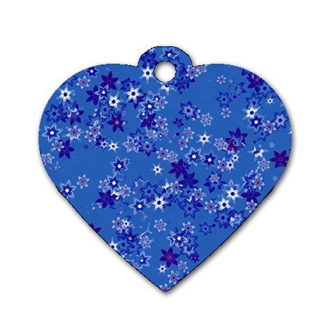 Cornflower Blue Floral Print Dog Tag Heart (Two Sides) from ArtsNow.com Front