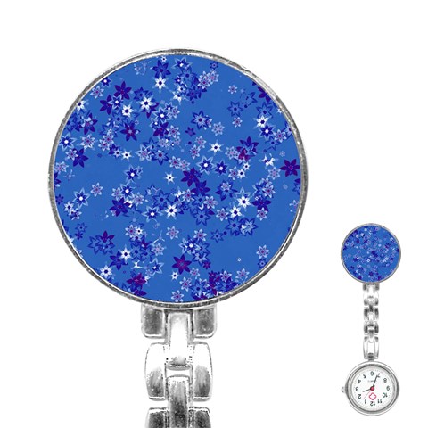Cornflower Blue Floral Print Stainless Steel Nurses Watch from ArtsNow.com Front