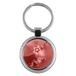 Coral Pink Floral Print Key Chain (Round)