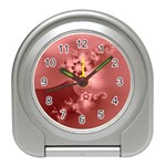Coral Pink Floral Print Travel Alarm Clock