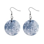 Faded Blue White Floral Print Mini Button Earrings