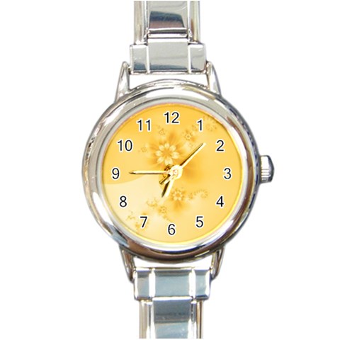 Saffron Yellow Floral Print Round Italian Charm Watch from ArtsNow.com Front