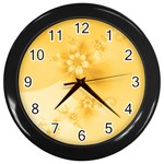 Saffron Yellow Floral Print Wall Clock (Black)