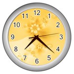 Saffron Yellow Floral Print Wall Clock (Silver)