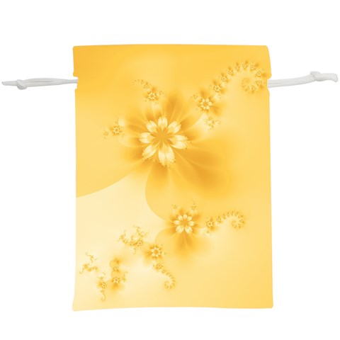 Saffron Yellow Floral Print  Lightweight Drawstring Pouch (XL) from ArtsNow.com Front