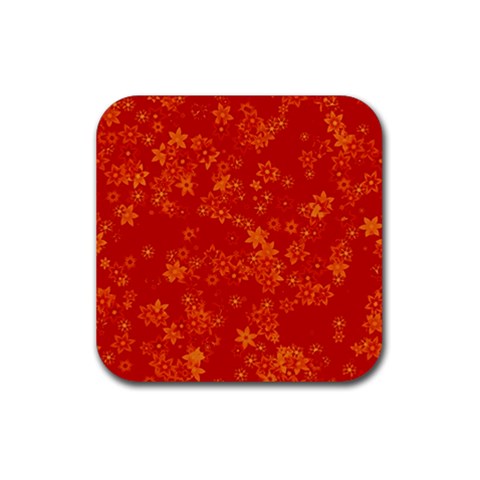 Orange Red Floral Print Rubber Coaster (Square)  from ArtsNow.com Front