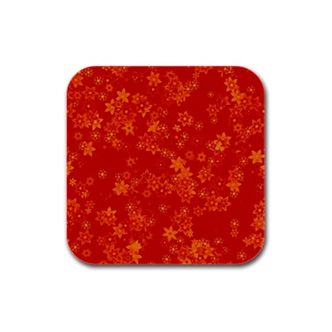 Orange Red Floral Print Rubber Square Coaster (4 pack)  from ArtsNow.com Front