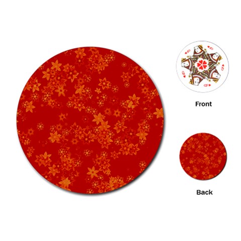 Orange Red Floral Print Playing Cards Single Design (Round) from ArtsNow.com Front