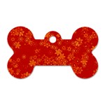Orange Red Floral Print Dog Tag Bone (Two Sides)