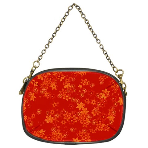 Orange Red Floral Print Chain Purse (One Side) from ArtsNow.com Front