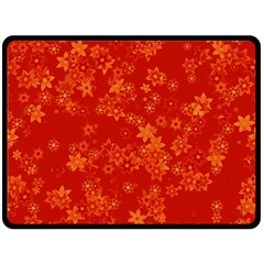 Orange Red Floral Print Double Sided Fleece Blanket (Large)  from ArtsNow.com 80 x60  Blanket Back