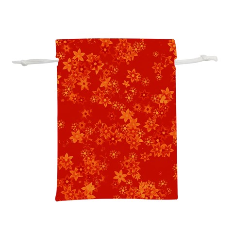 Orange Red Floral Print Lightweight Drawstring Pouch (L) from ArtsNow.com Front