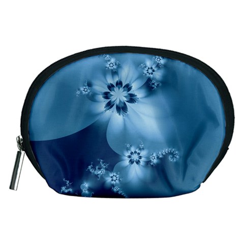 Steel Blue Flowers Accessory Pouch (Medium) from ArtsNow.com Front