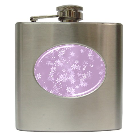 Lavender and White Flowers Hip Flask (6 oz) from ArtsNow.com Front