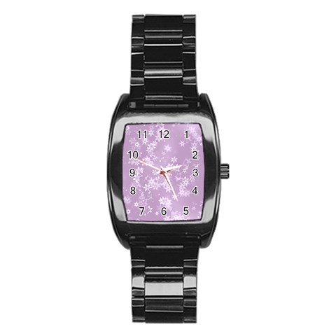 Lavender and White Flowers Stainless Steel Barrel Watch from ArtsNow.com Front