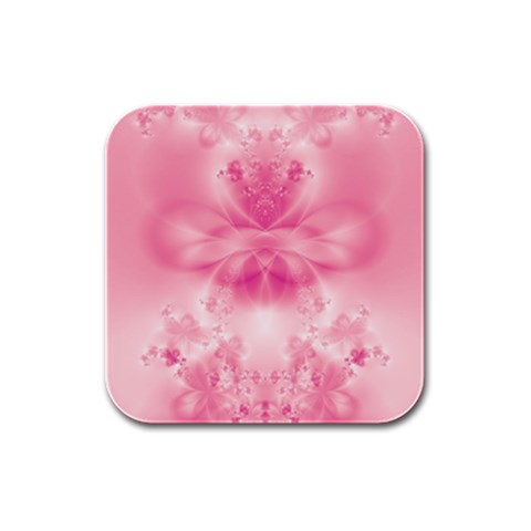 Pink Floral Pattern Rubber Square Coaster (4 pack)  from ArtsNow.com Front