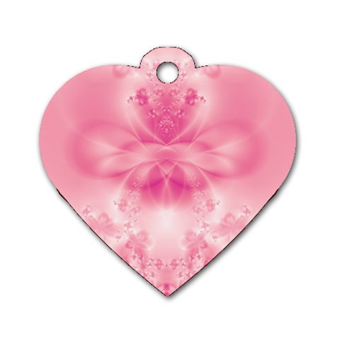 Pink Floral Pattern Dog Tag Heart (Two Sides) from ArtsNow.com Front