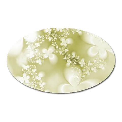 Olive Green With White Flowers Oval Magnet from ArtsNow.com Front