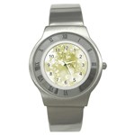 Olive Green With White Flowers Stainless Steel Watch