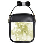 Olive Green With White Flowers Girls Sling Bag