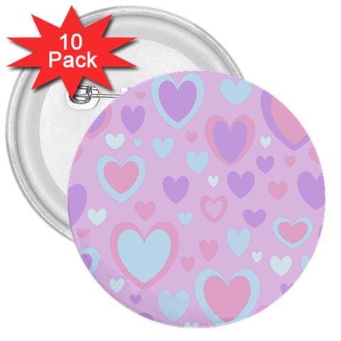 Unicorn Hearts 3  Buttons (10 pack)  from ArtsNow.com Front