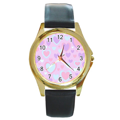 Unicorn Hearts Round Gold Metal Watch from ArtsNow.com Front