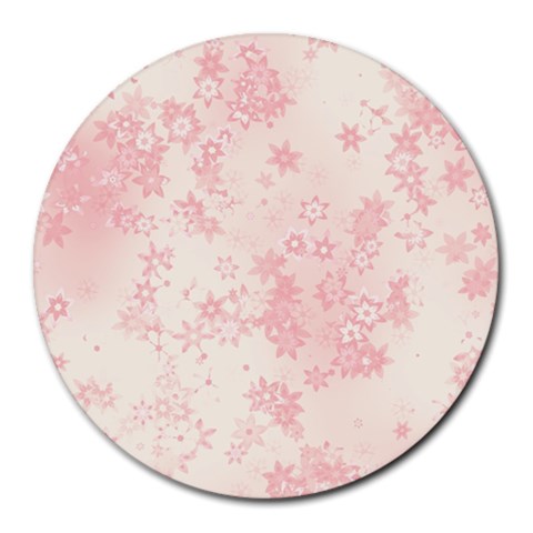 Baby Pink Floral Print Round Mousepads from ArtsNow.com Front