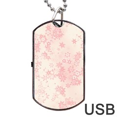 Baby Pink Floral Print Dog Tag USB Flash (Two Sides) from ArtsNow.com Front
