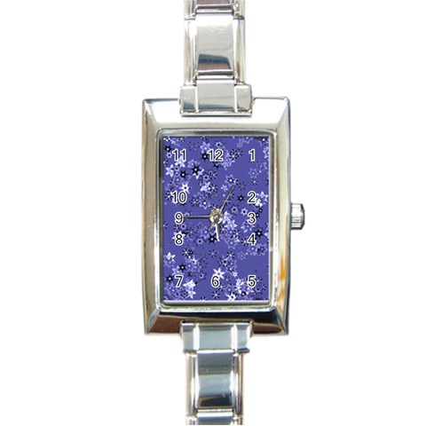 Slate Blue With White Flowers Rectangle Italian Charm Watch from ArtsNow.com Front