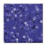 Slate Blue With White Flowers Tile Coaster