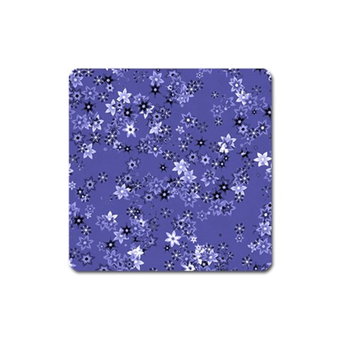 Slate Blue With White Flowers Square Magnet from ArtsNow.com Front