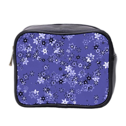 Slate Blue With White Flowers Mini Toiletries Bag (Two Sides) from ArtsNow.com Front