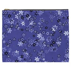 Slate Blue With White Flowers Cosmetic Bag (XXXL) from ArtsNow.com Front